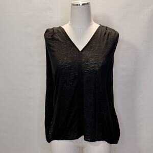 Anthropologie Amadi Tank Top Womens Small Black Gina V Neck Linen Sleeveless